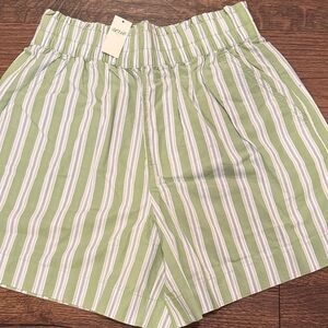 Aerie High Waist Green Striped Shorts